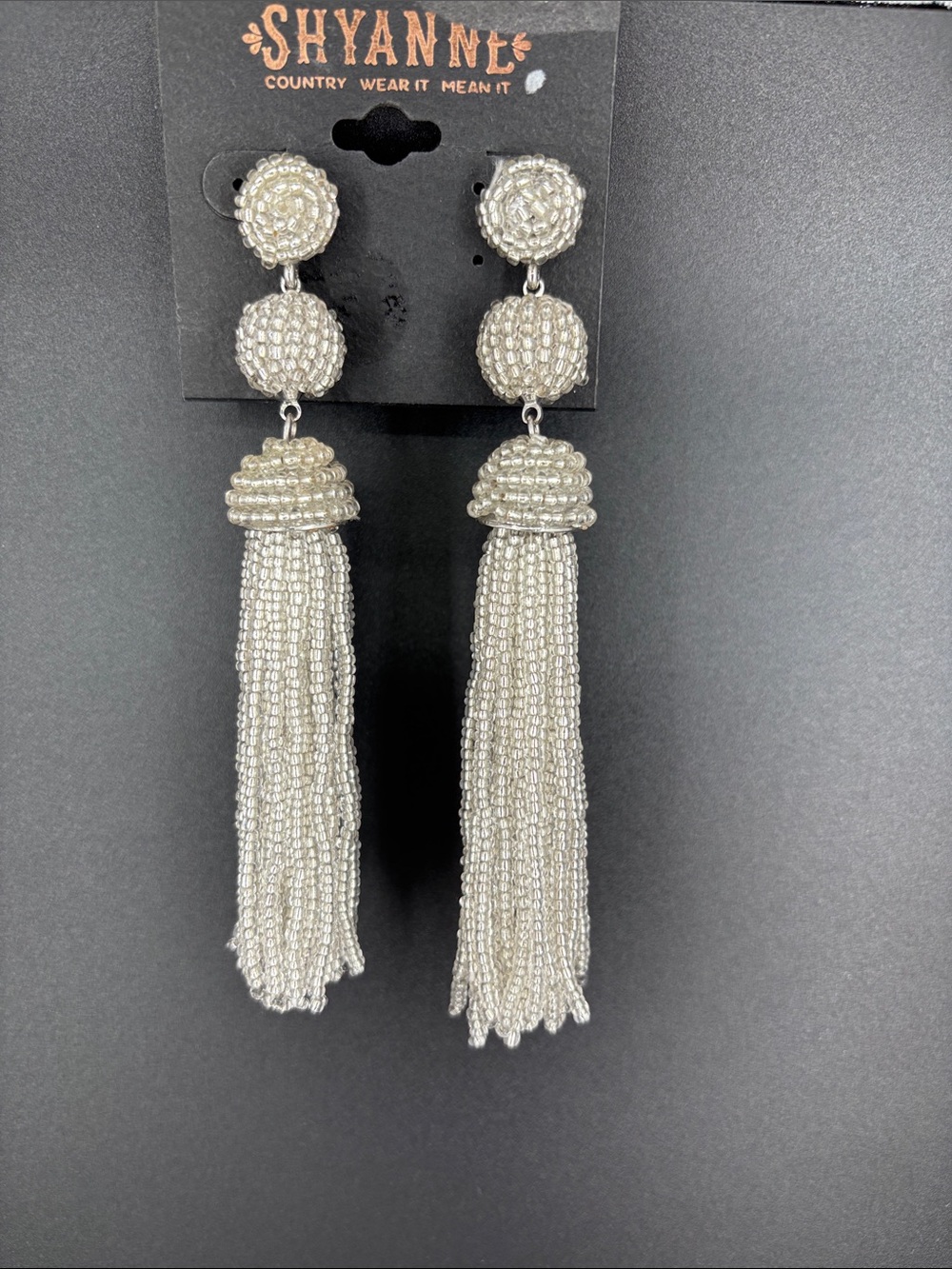 Shyanne Silver Beaded Tassel Statement Earrings